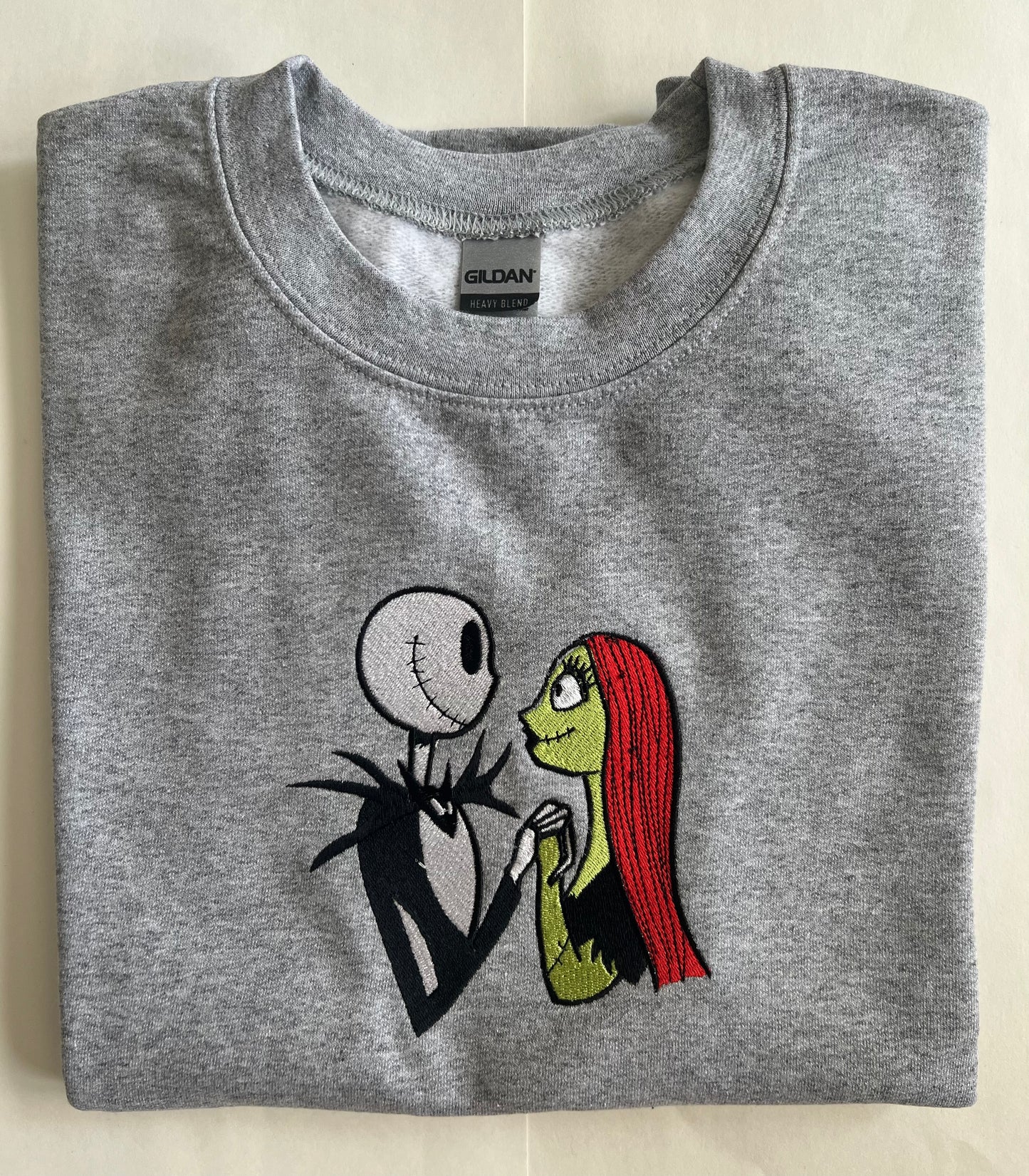 Jack the Skelton and his Love~Embroidered Crew Neck Sweat Shirt