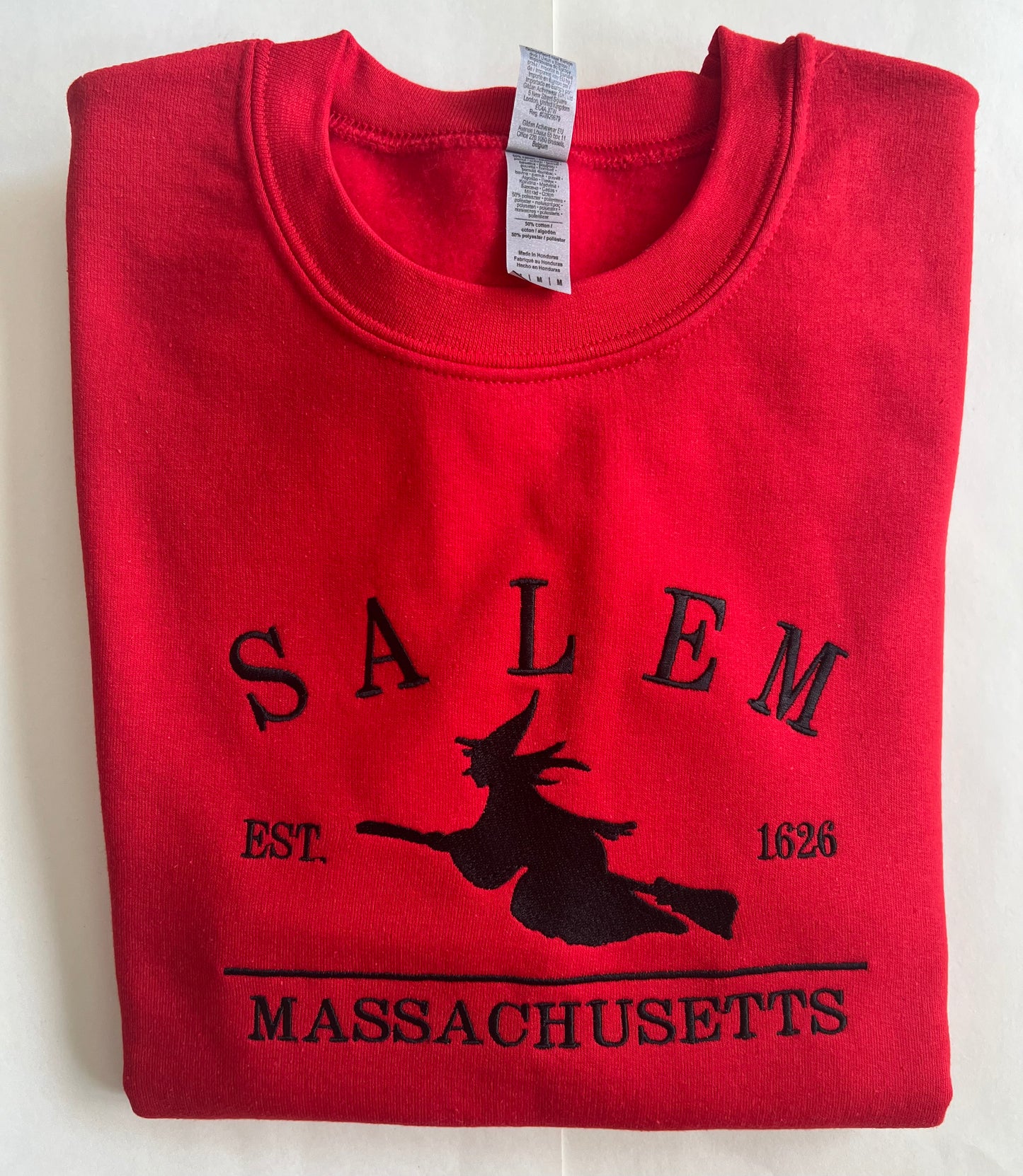 Flying Witch Salem Massachusetts ~Embroidered Crewneck