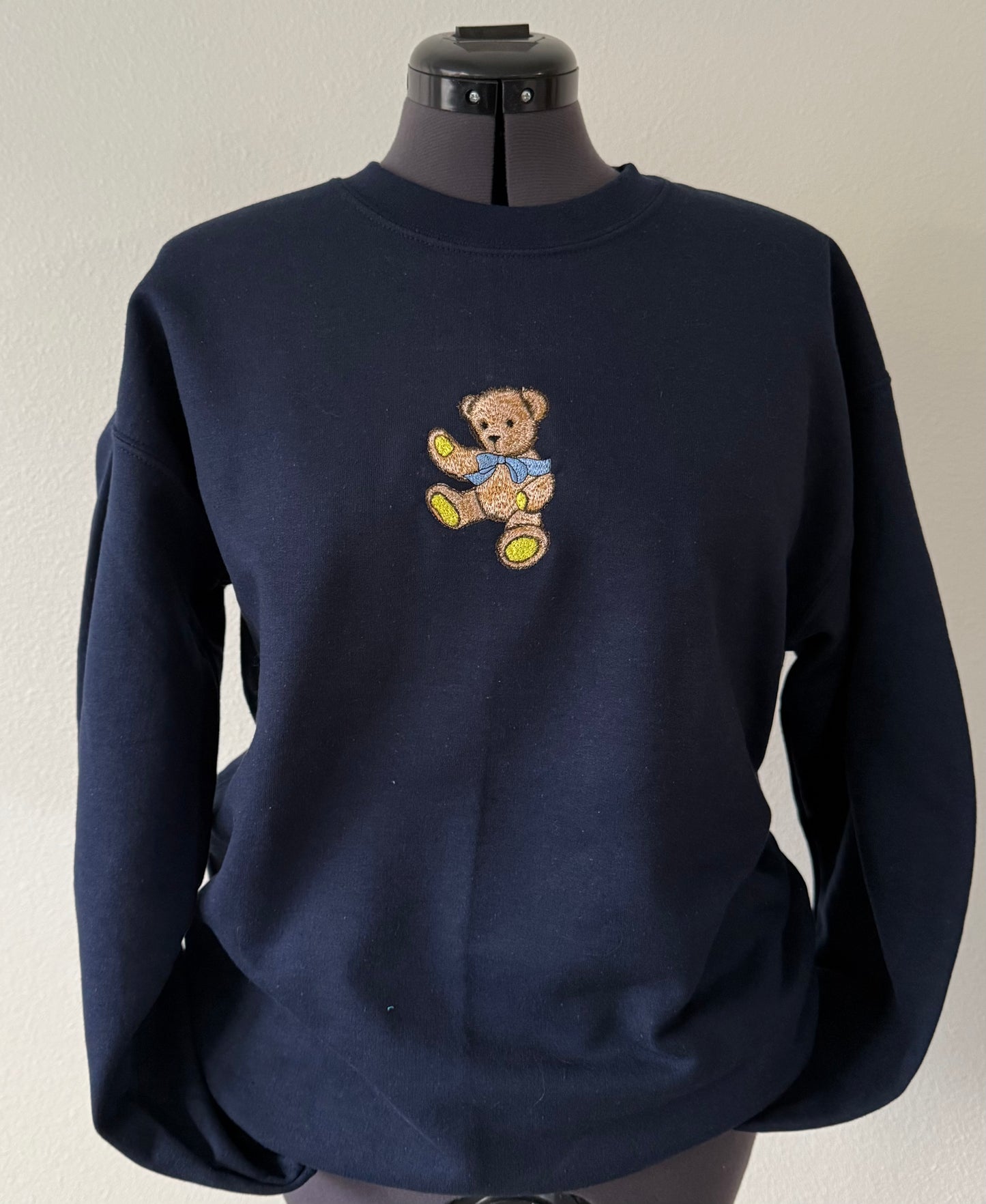 Little Teddy Bear with Baby Blue Bow~ Embroidered Crewneck