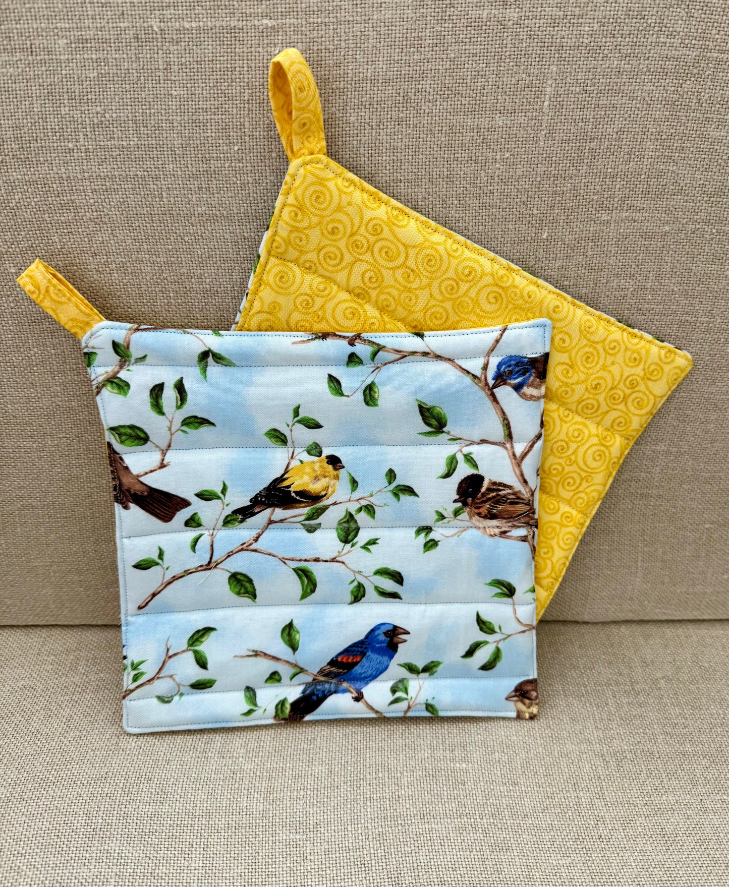 Blue Birds and Tree Leaves~Quilted Handmade ~ Pot Holder