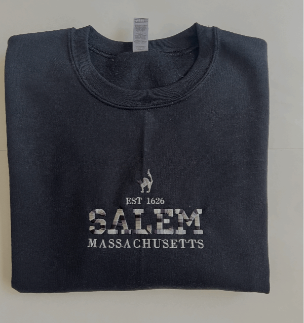 Witches Cat Salem Massachusetts ~Embroidered Crewneck