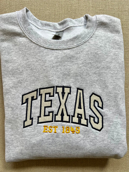 Inspired Texas 1845-Embroidered Crew Neck Sweat Shirt