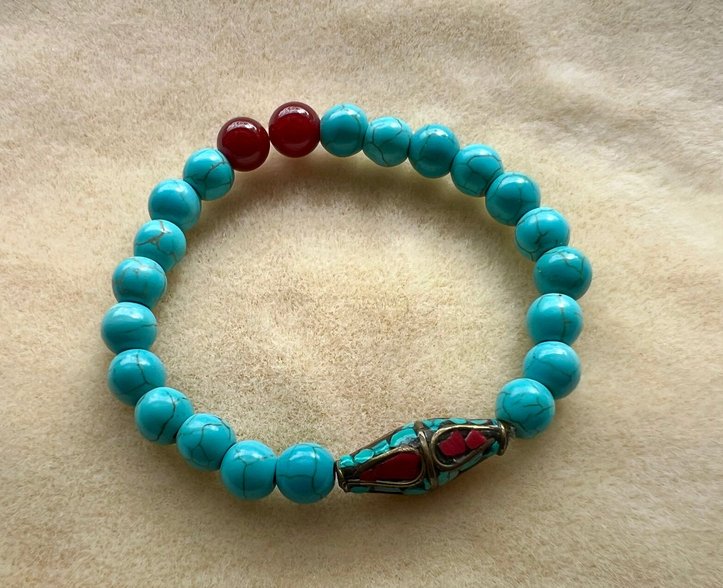 Protection, Luck & Abundance~Turquoise Howlite and Red Onyx Natural Stone Bracelet