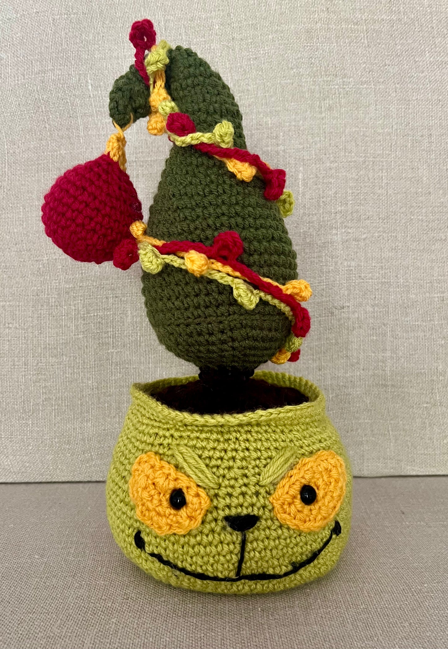 Crocheted Inspired Grinch Christmas Tree Plant Decor