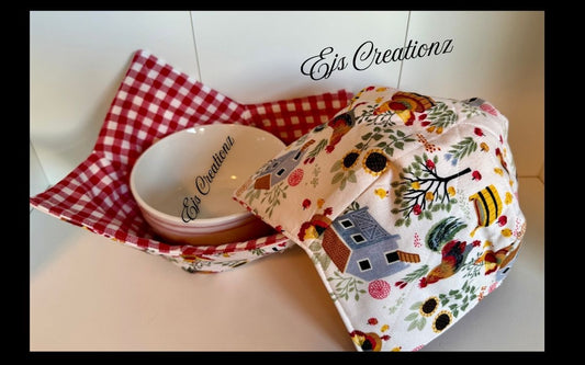 Fun Chicken & Apples Microwavable/Reversible Bowl Cozy