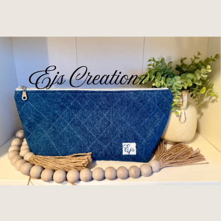 Quilted Blue Jeans  Make up Bag