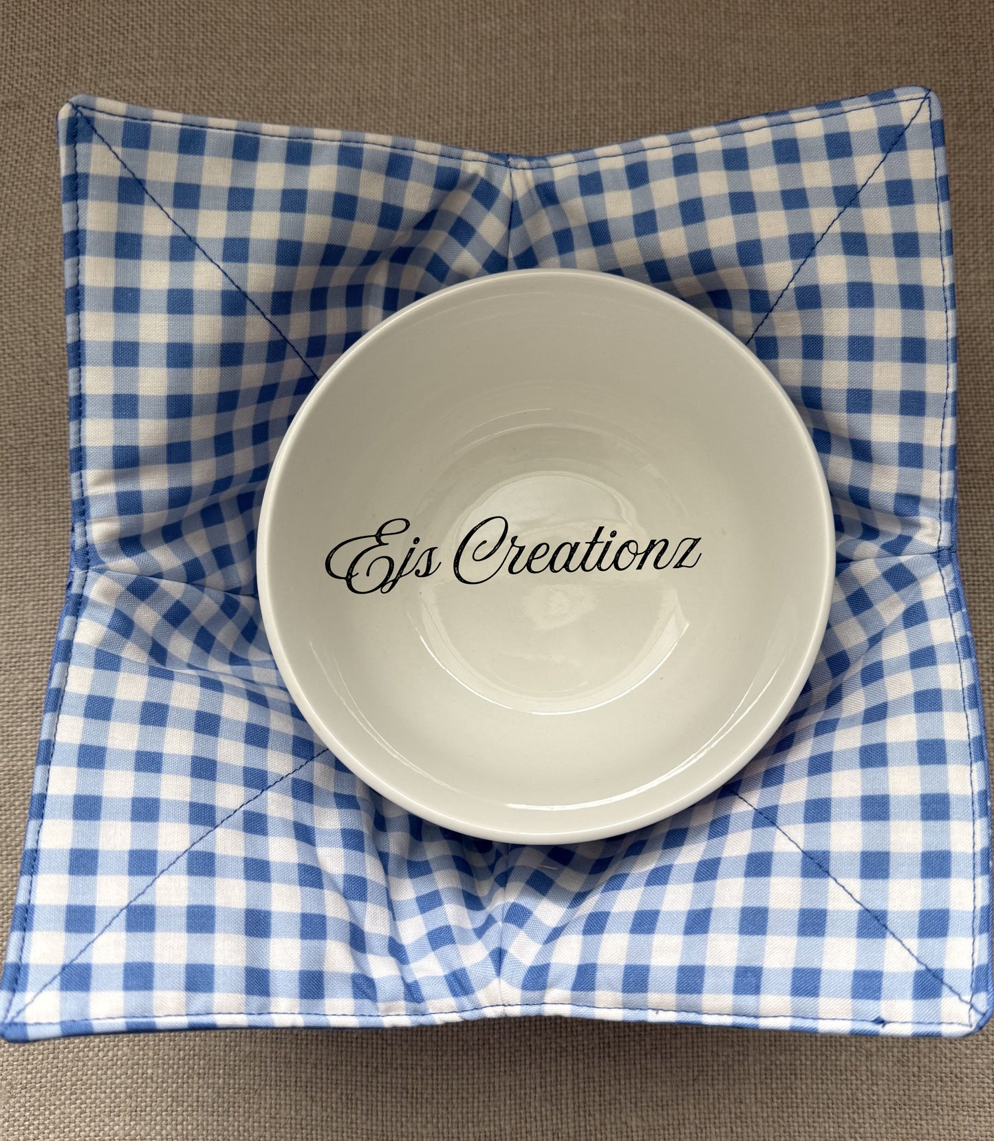 Ditsy Blue Flowers and Gingham ~ Microwavable/Reversible Bowl Cozy