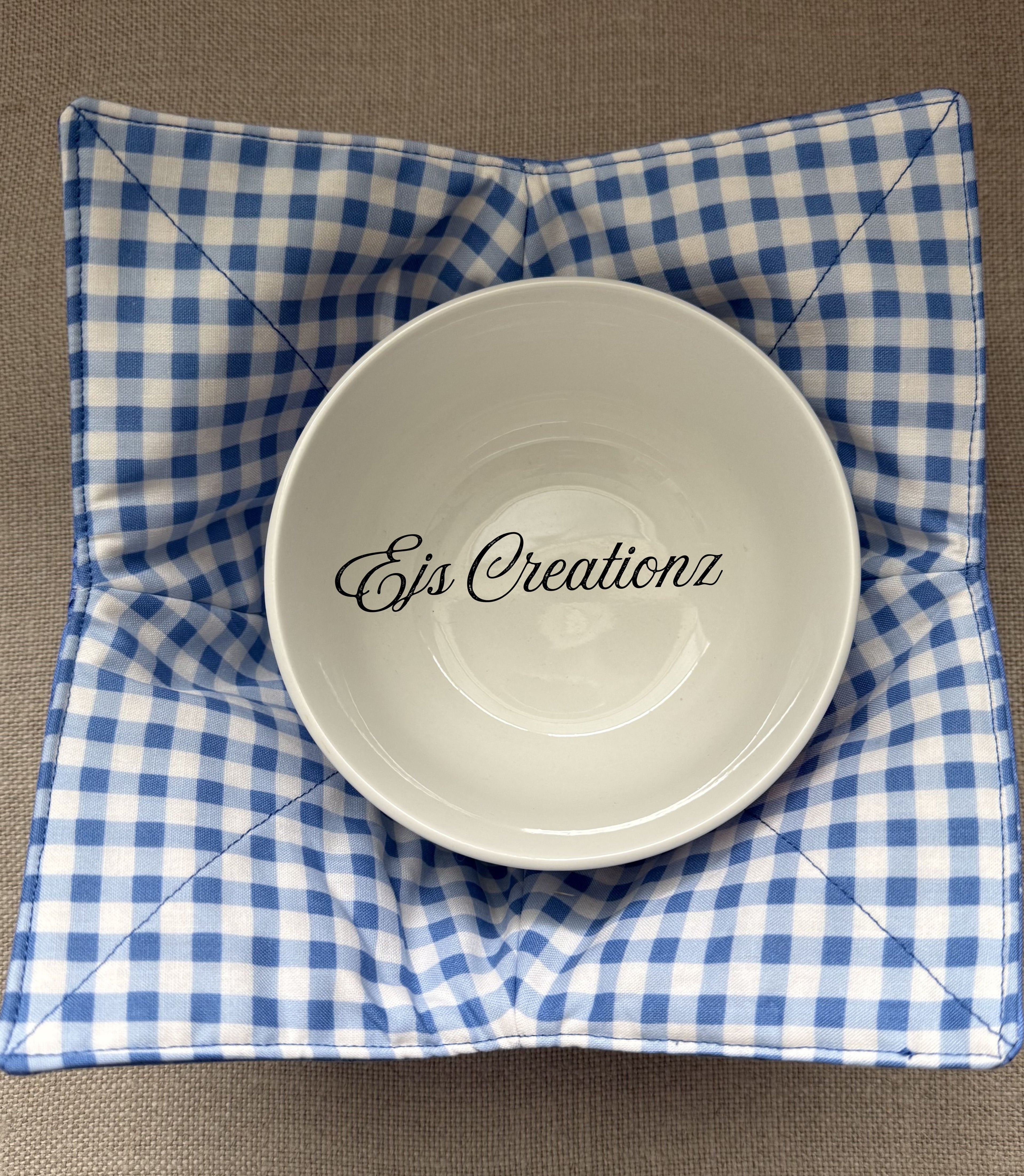 Ditsy Blue Flowers and Gingham ~ Microwavable/Reversible Bowl Cozy