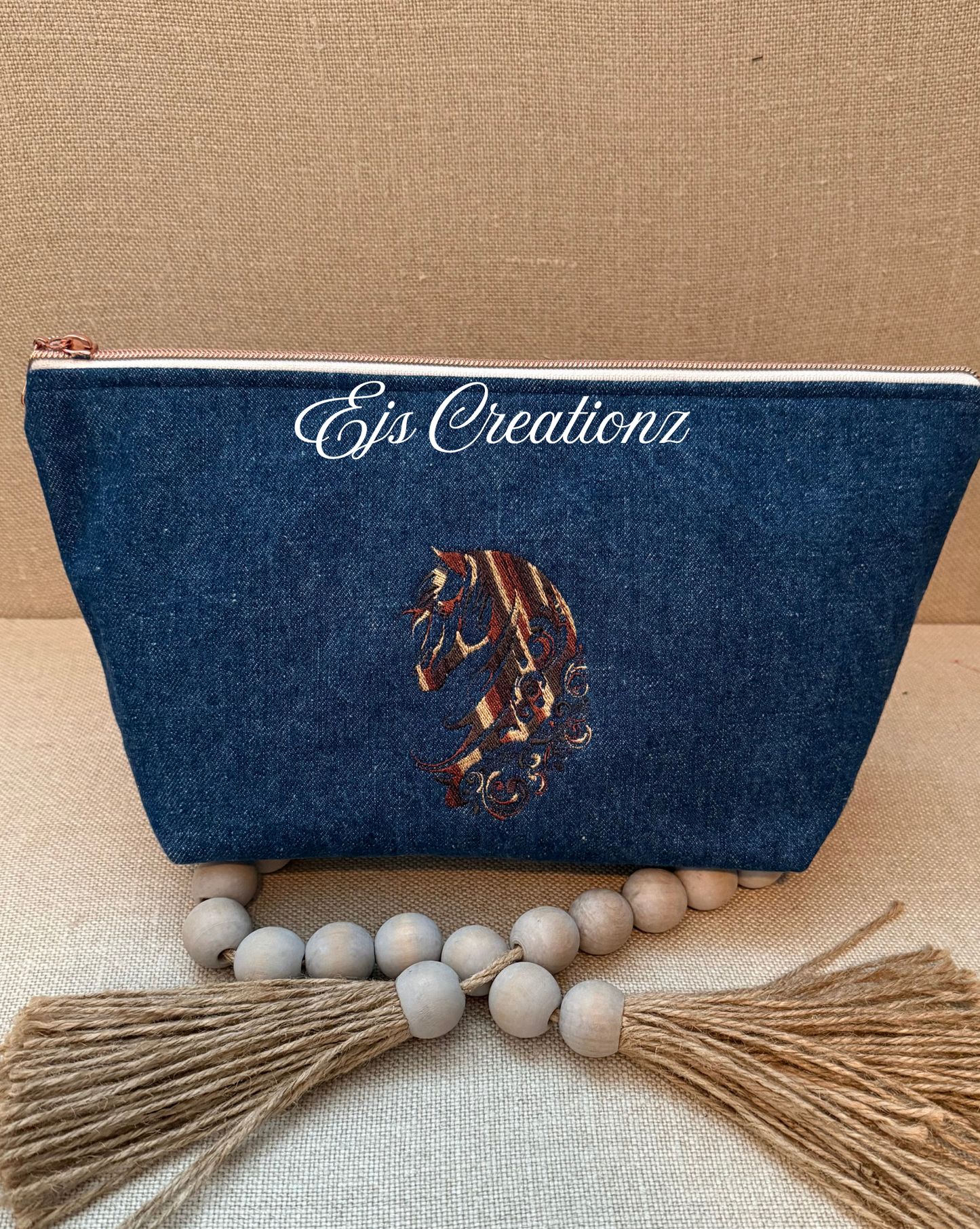 Arabian Horse~Impressive Son~ Embroidered Denim  ~ Make up Bag