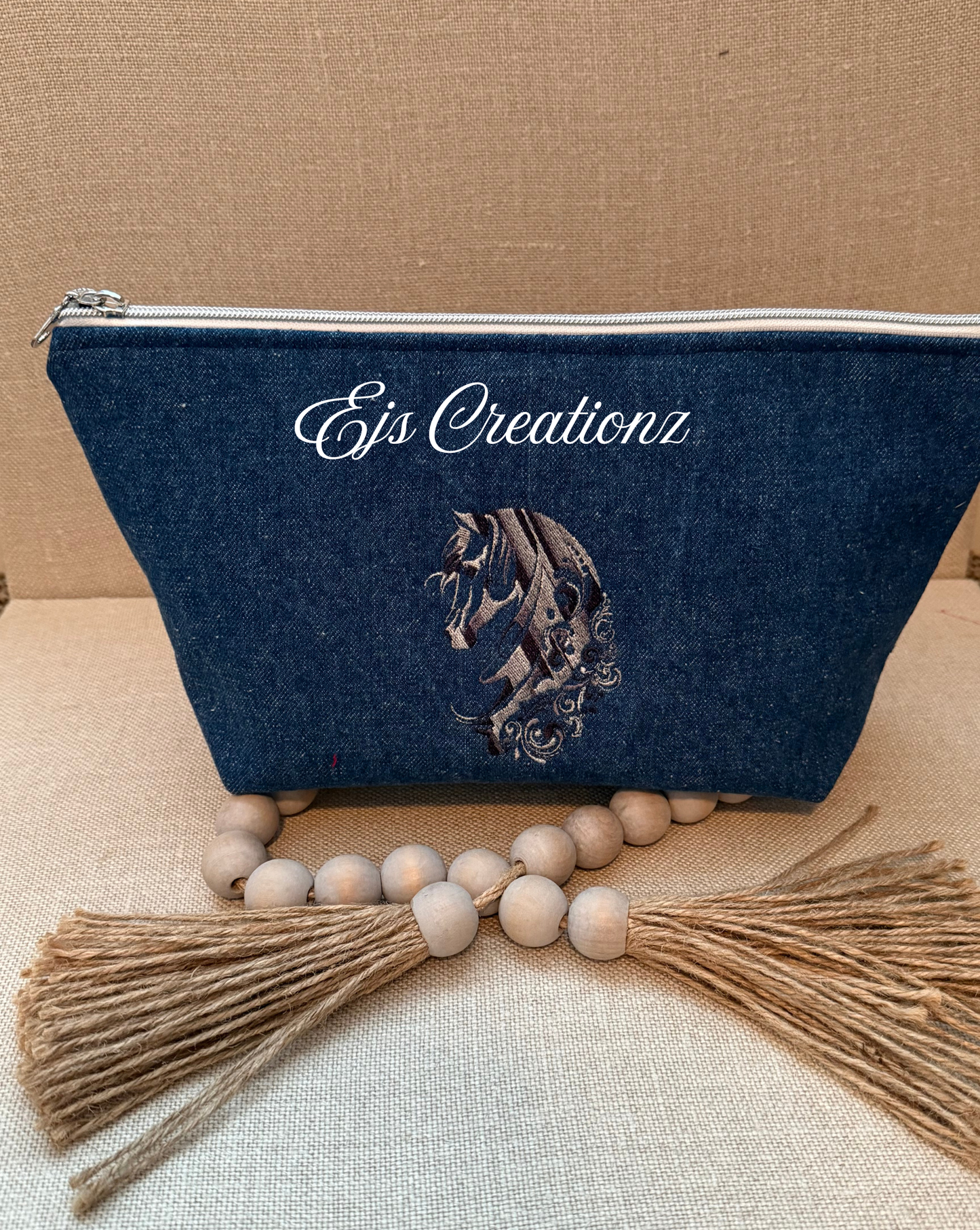 Arabian Horse~Impressive Son~ Embroidered Denim  ~ Make up Bag