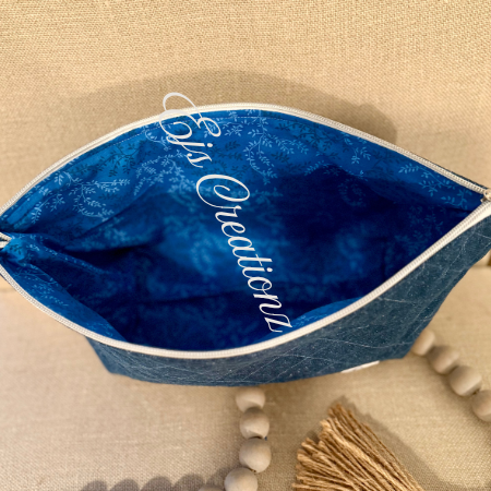 Quilted Blue Jeans  Make up Bag