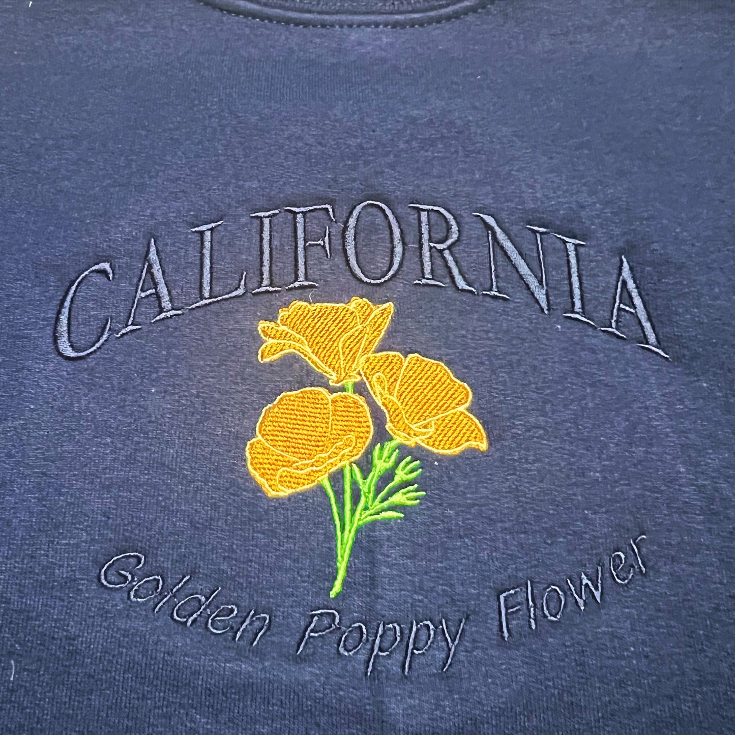 Inspired California Poppy  -Embroidered Crew Neck Sweat Shirt