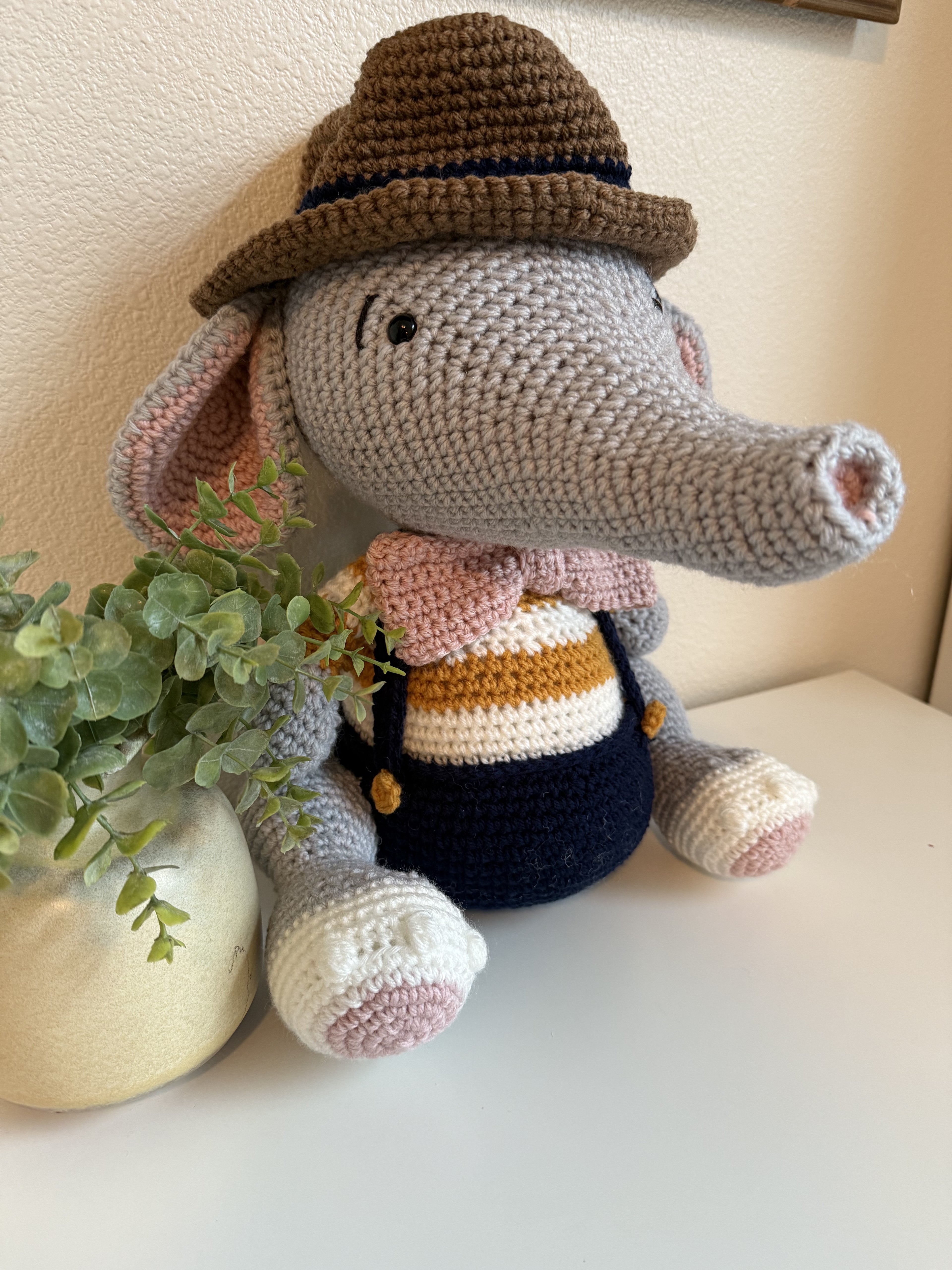 Detective Eddie the  Crocheted Elephant
