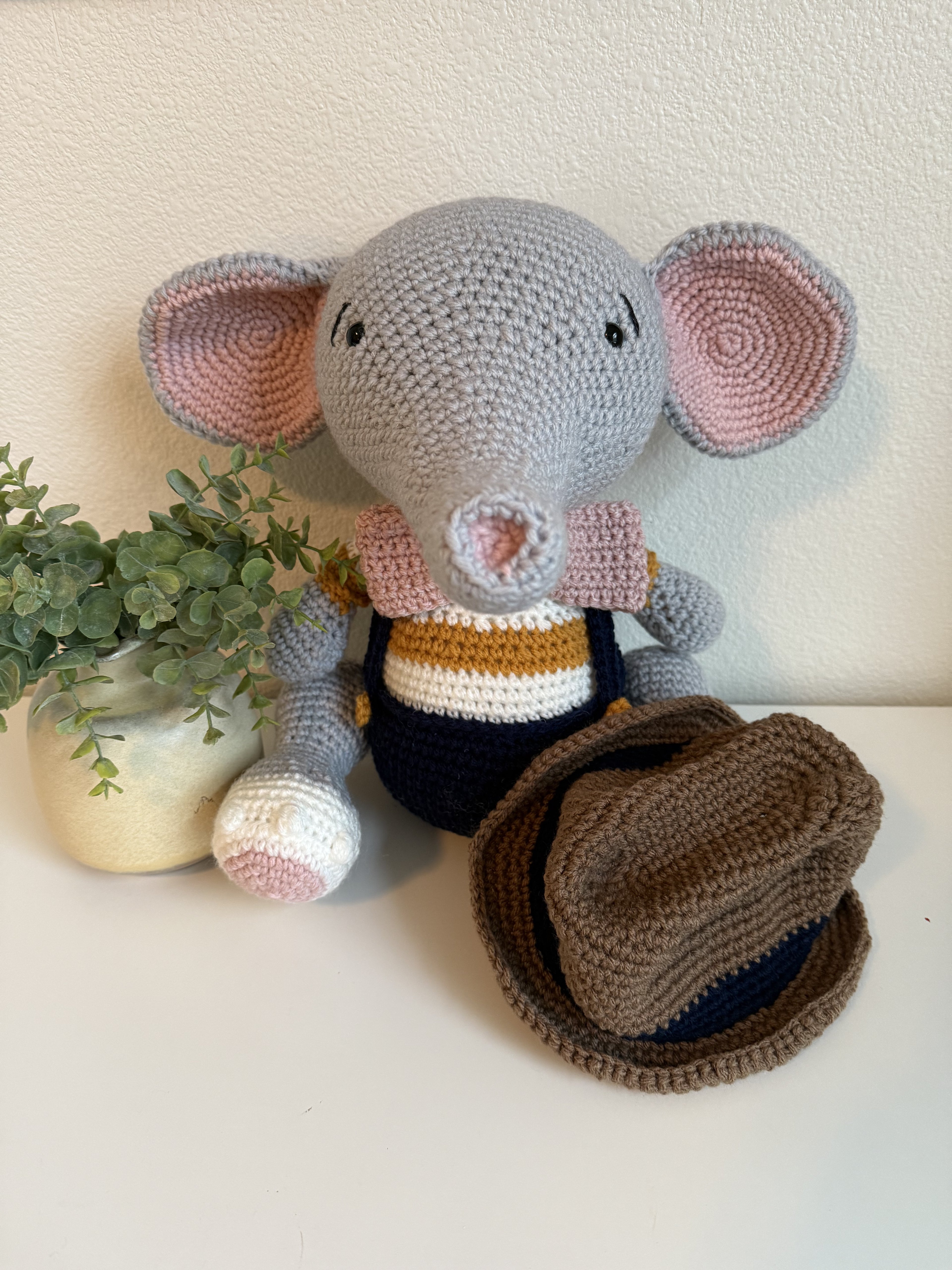 Detective Eddie the  Crocheted Elephant