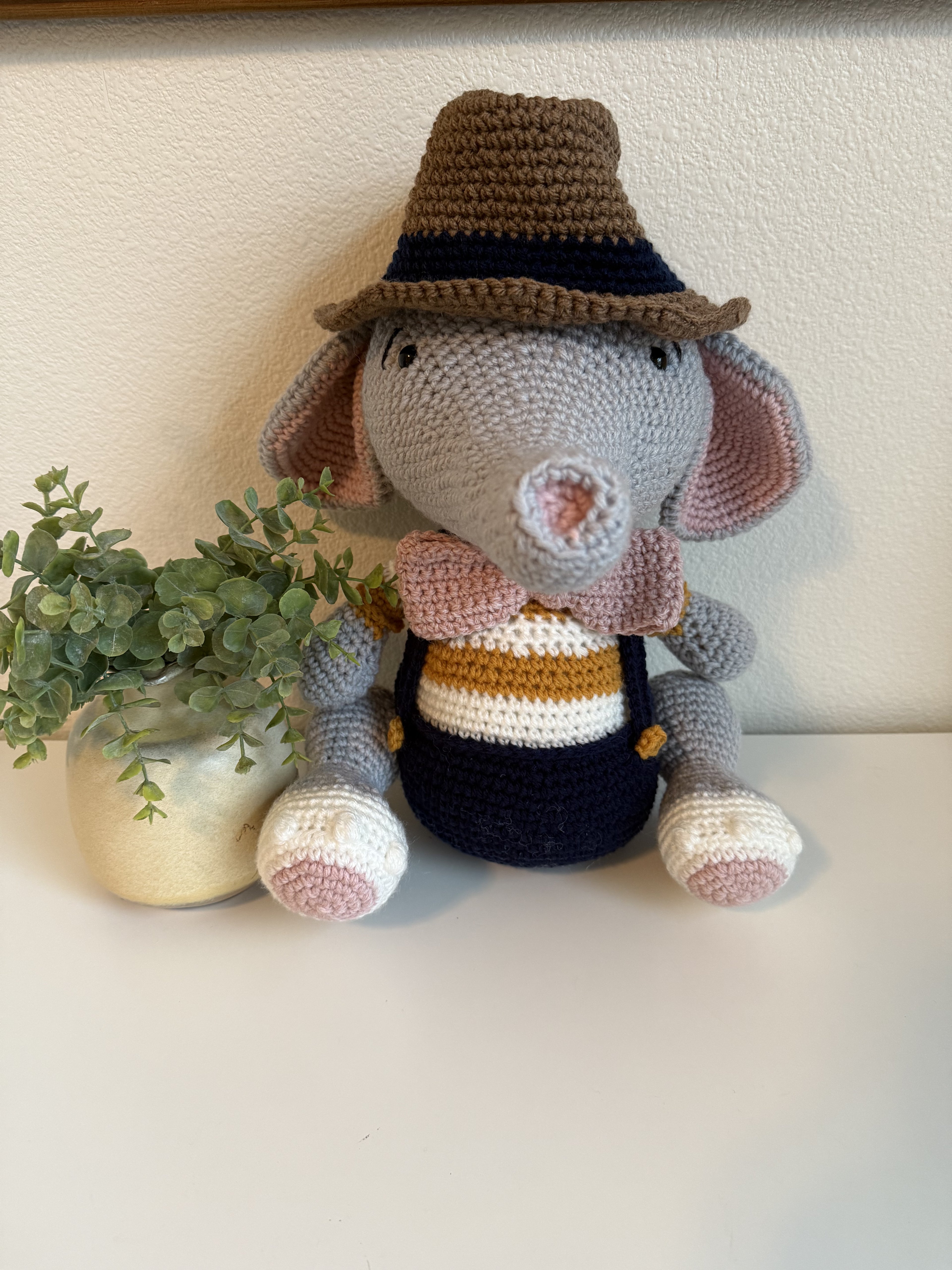 Detective Eddie the  Crocheted Elephant