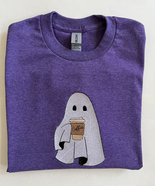 RTS~Ghost drinking Coffee  Embroidered T-Shirt