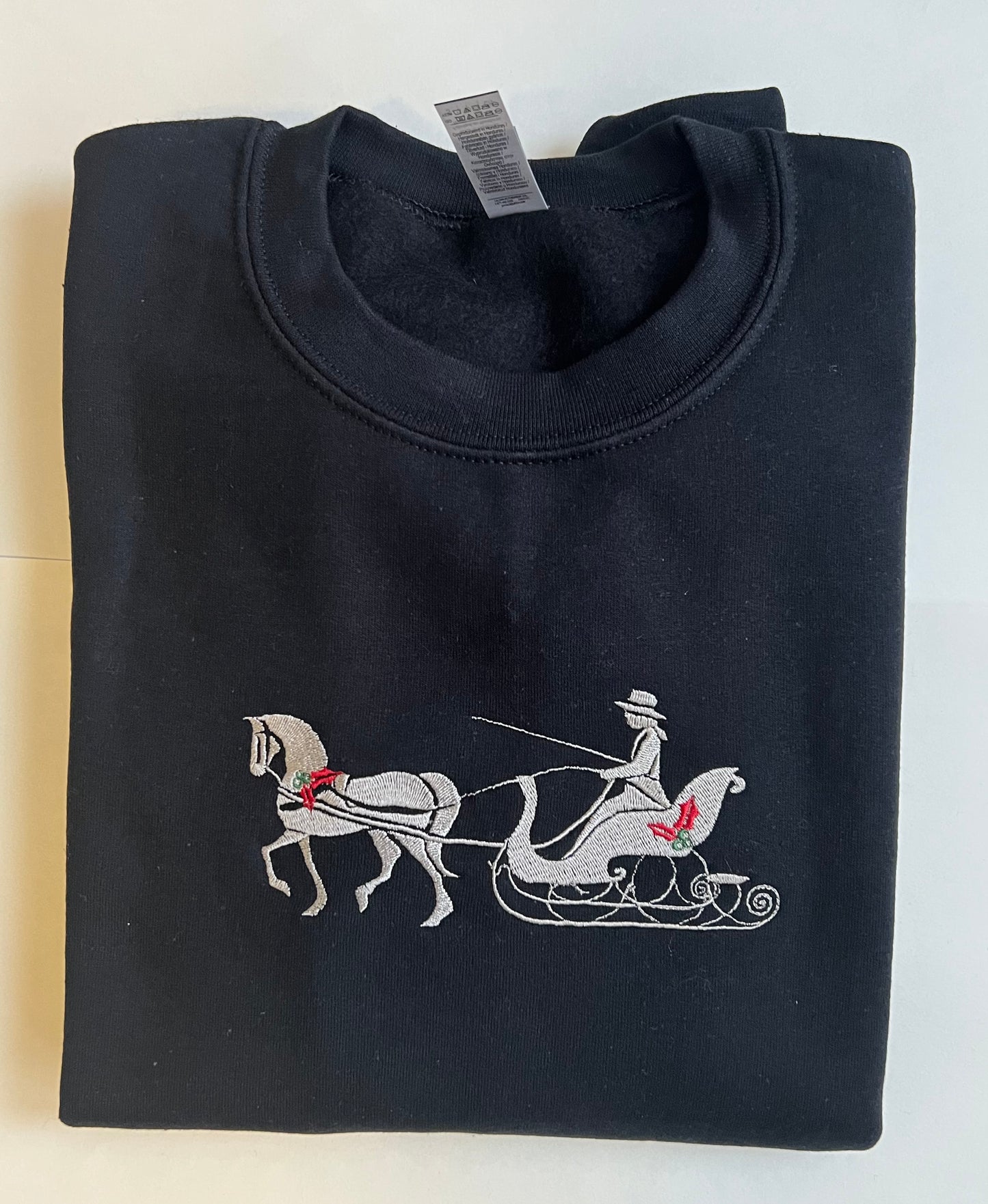 RTS~Vintage Holiday Horse Sleigh Embroidered Crew Neck Sweat Shirt