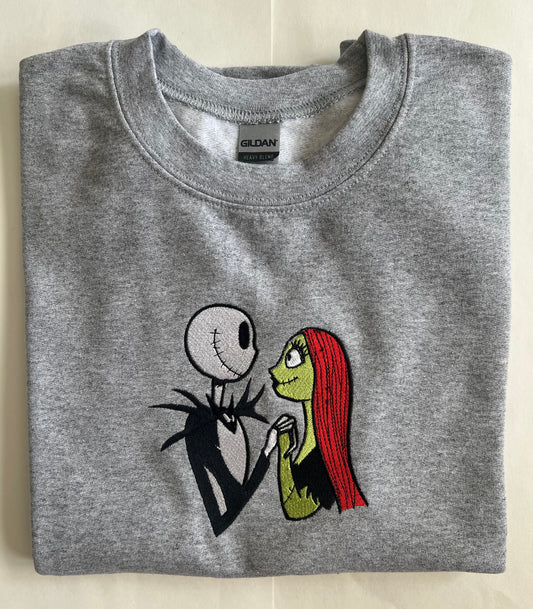 RTS~Jack the Skelton and his Love~Embroidered Crew Neck Sweat Shirt