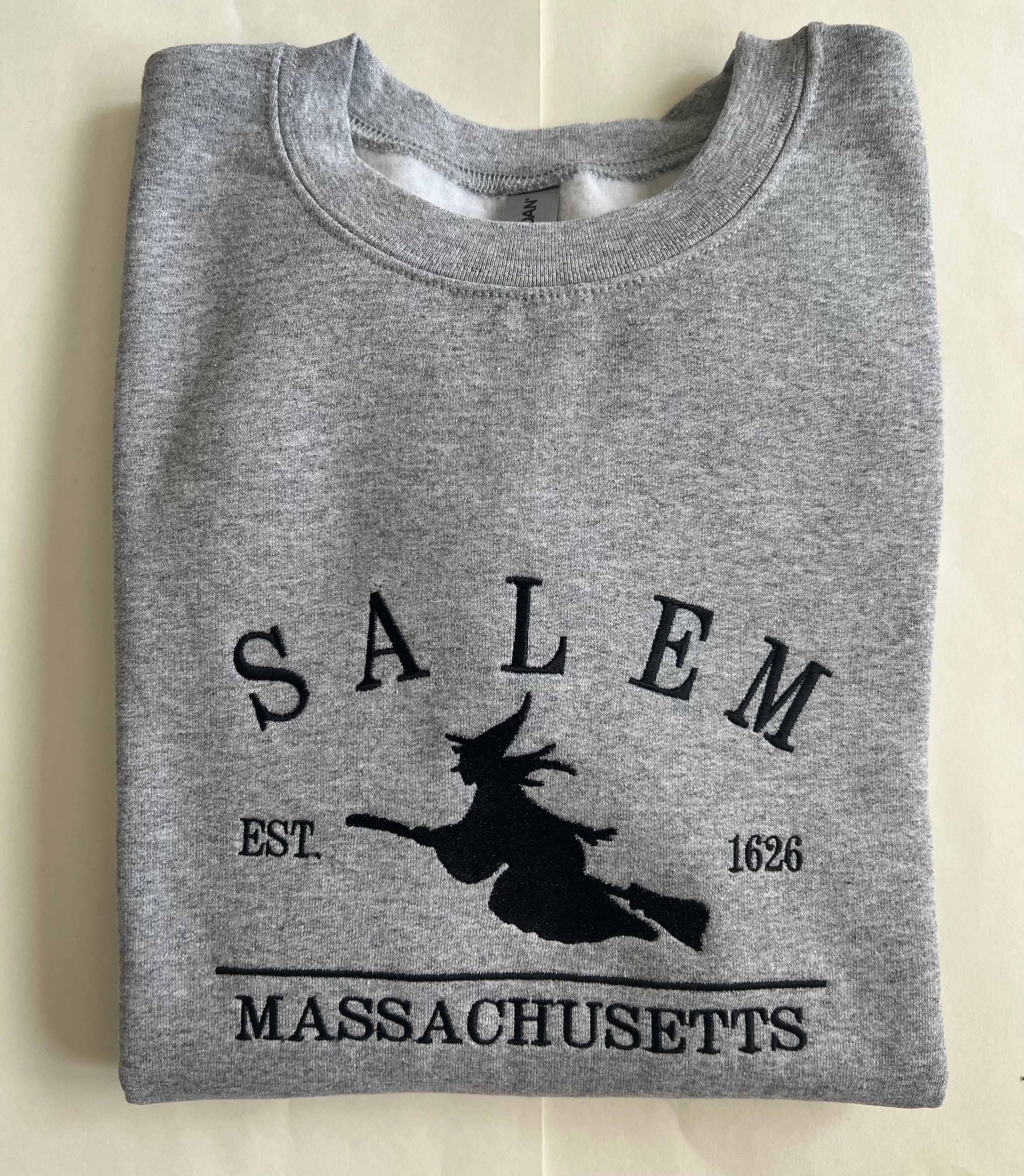 Flying Witch Salem Massachusetts  ~Embroidered Crewneck