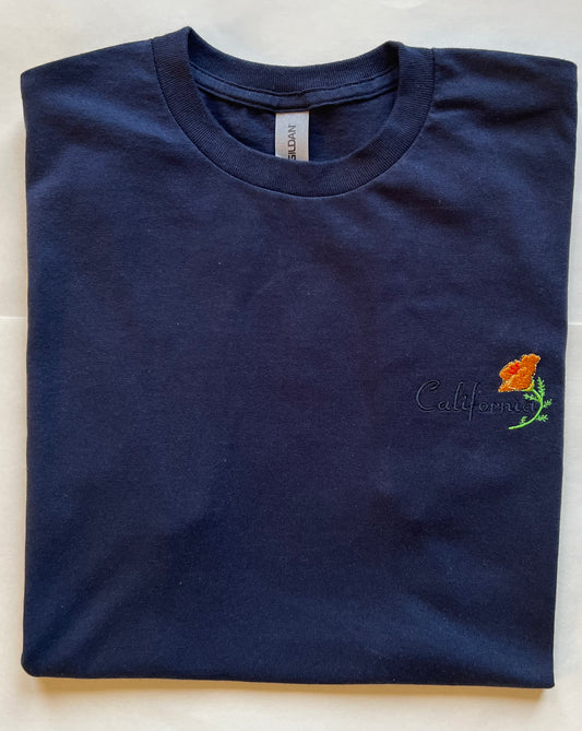 Inspired Golden Poppy California Flower  -Embroidered T- Shirt