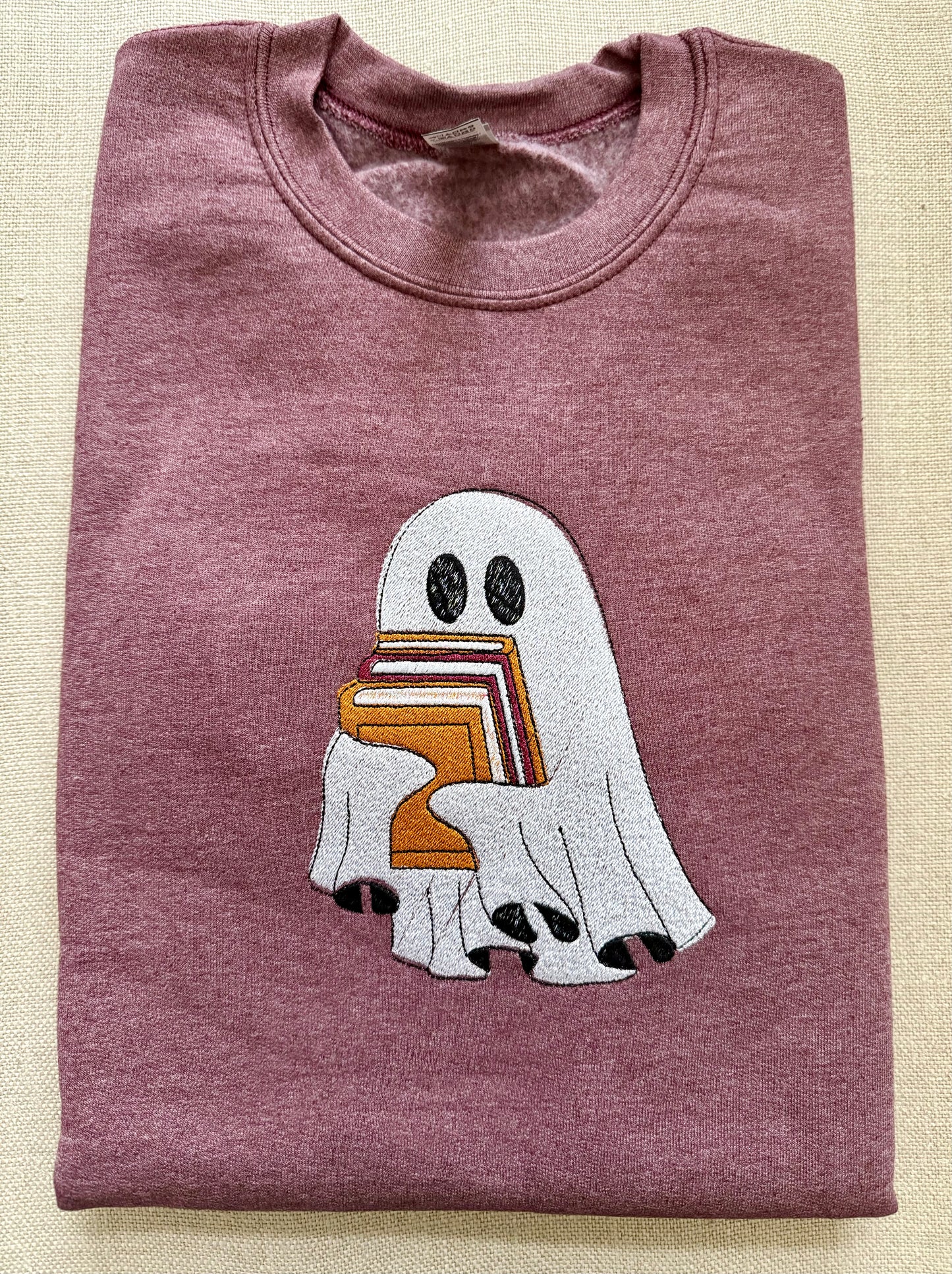 Ghostie Book Lover  ~ Embroidered Crew Neck Sweat Shirt