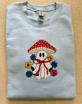 Bow Ghostie Mushroom with Flowers  ~ Embroidered Crewneck