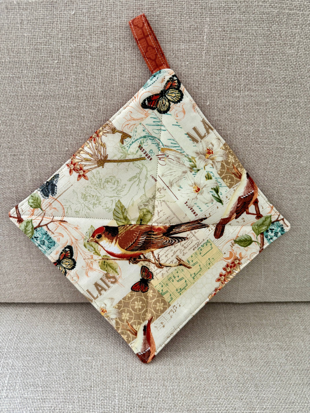 Whimscal Birds and Butterflies~Quilted Handmade  Pot Holder