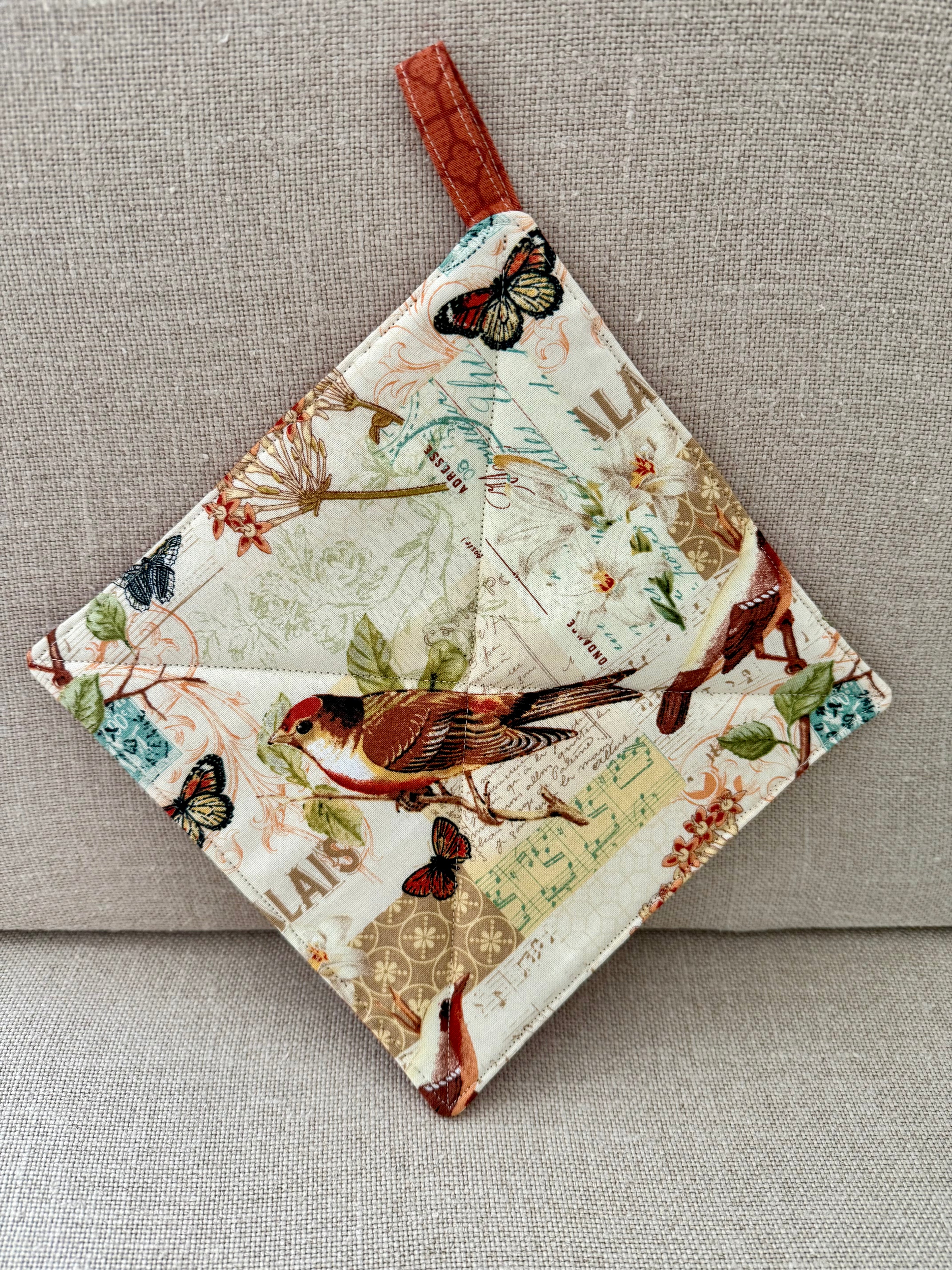 Whimscal Birds and Butterflies~Quilted Handmade  Pot Holder