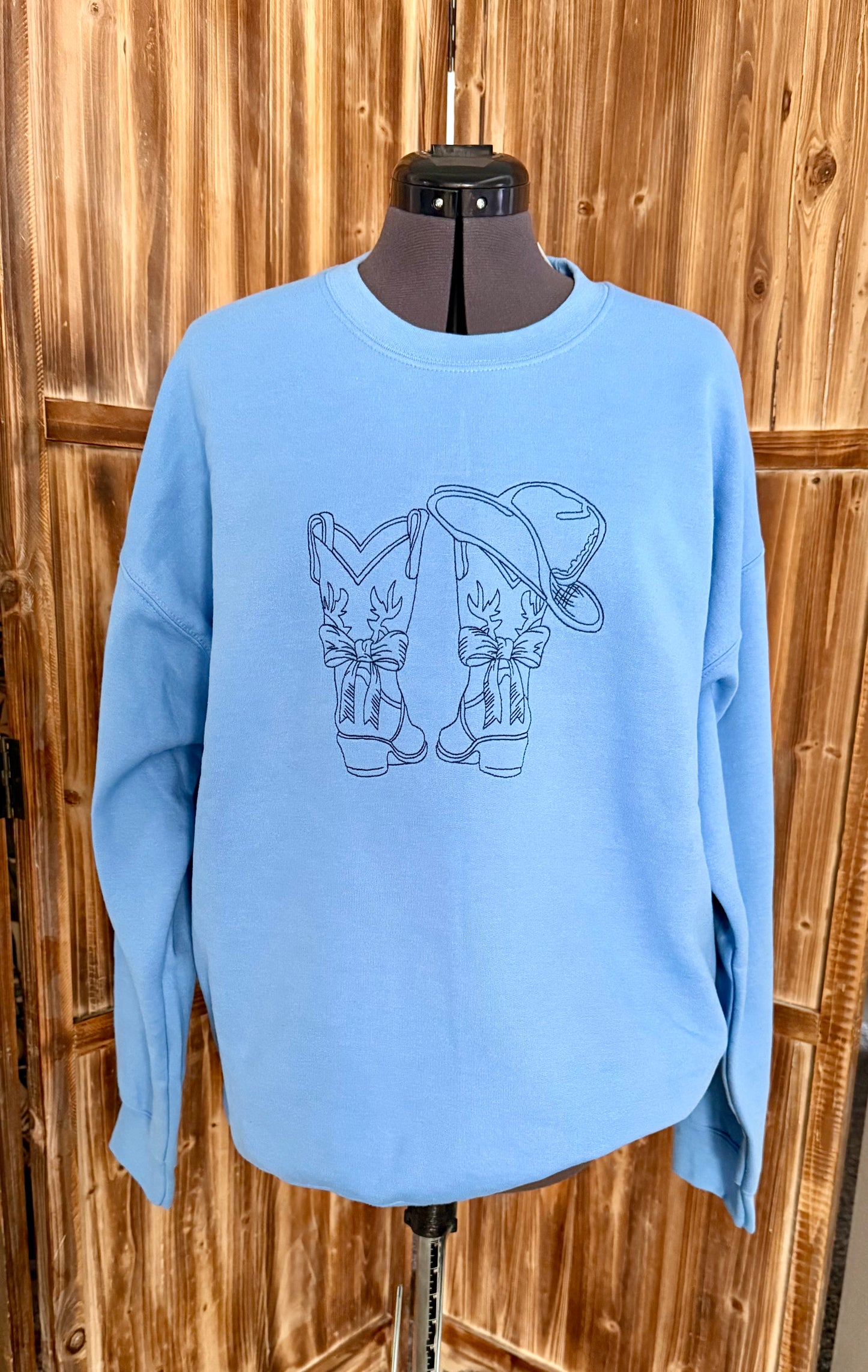 COUNTRY BOOTS AND BOWS~ Embroidered Crewneck