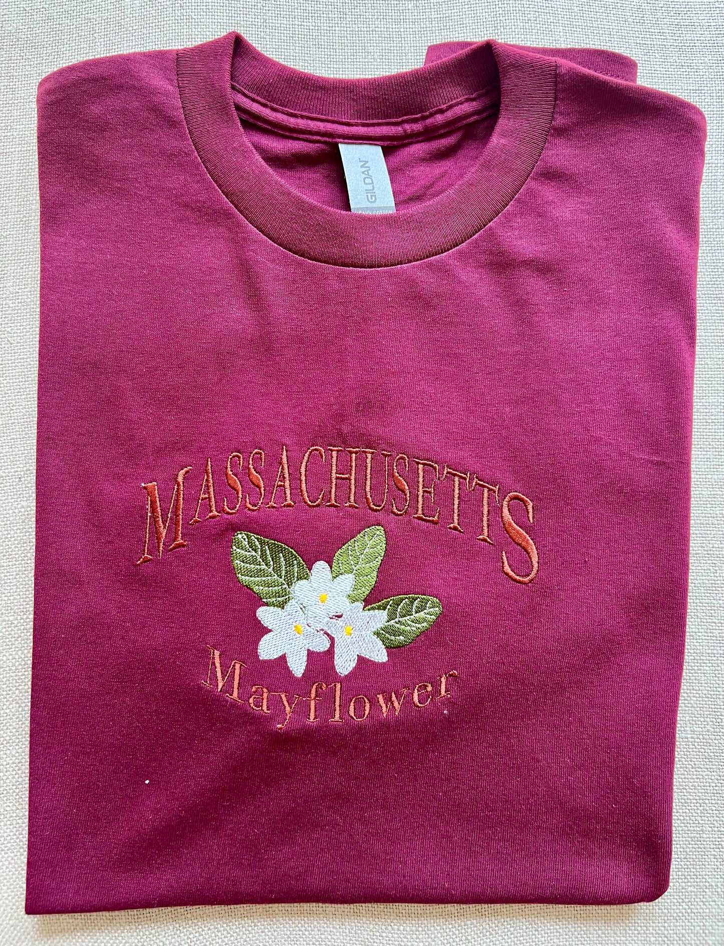 Inspired MayFlower State of Massachusetts ~Embroidered T- Shirt