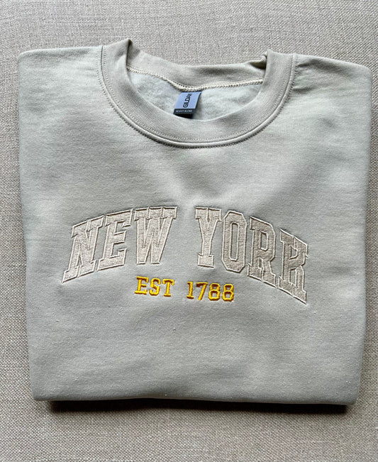 Inspired Est New York   -Embroidered Crew Neck Sweat Shirt