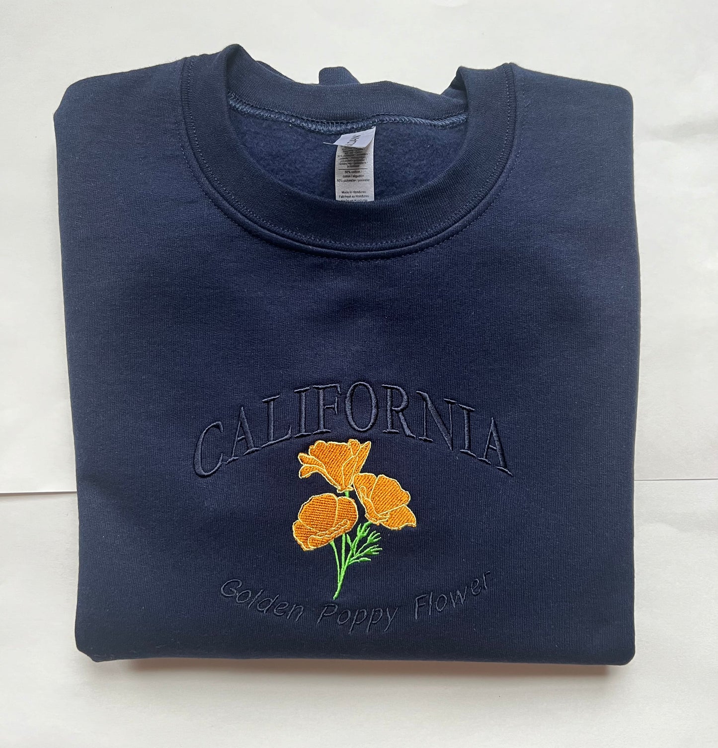 Inspired California Poppy  -Embroidered Crew Neck Sweat Shirt