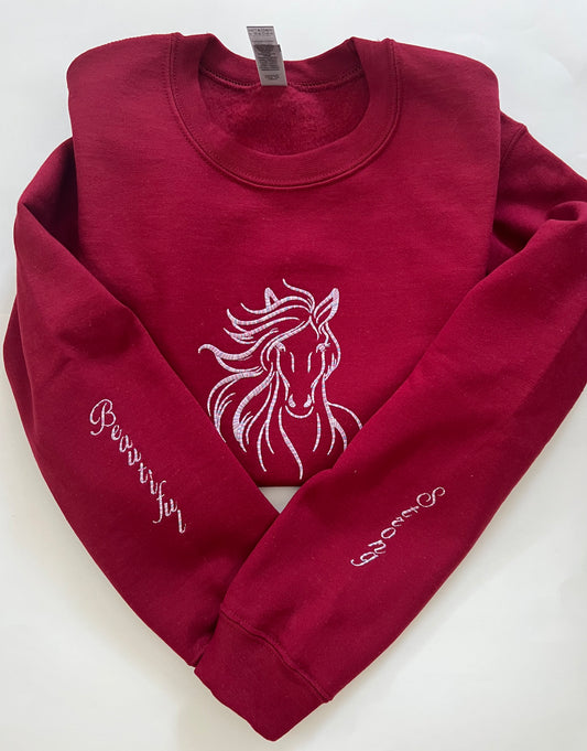 BEAUTIFUL & STRONG HORSE~ Embroidered Crewneck