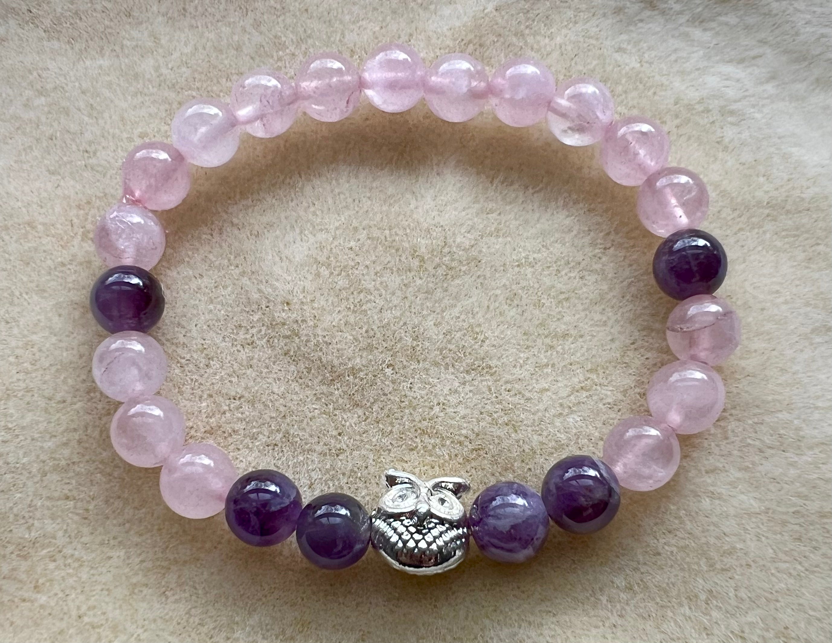 Love & Peace~Rose Quartz and Amethyst Natural Stone Bracelet