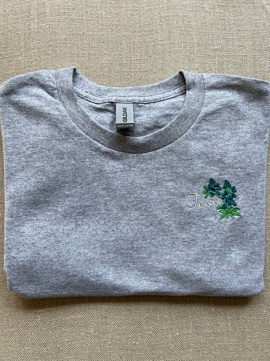 Inspired Blue Bonnet Texas Flower ~Embroidered T- Shirt