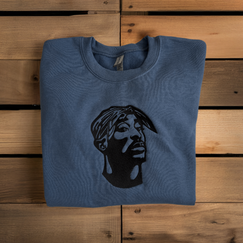 2PAC  -Embroidered Crew Neck Sweat Shirt