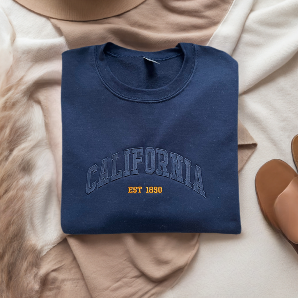 Inspired 1850 California   -Embroidered Crew Neck Sweat Shirt